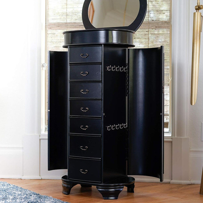 DEBLIT Engineered Wood Jewelry Armoire with 7 Drawers Necklace Hooks ...